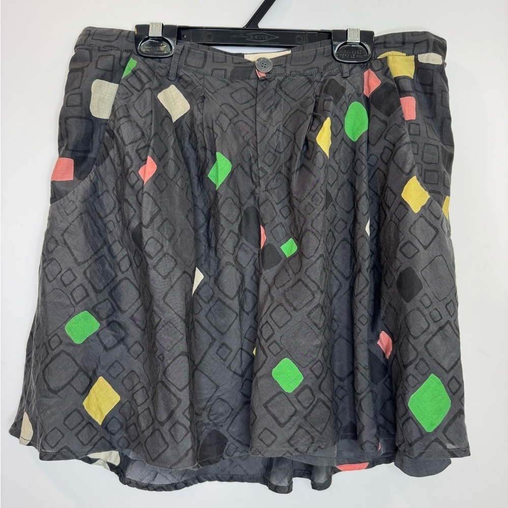 Diesel Mini Skirt 30 Gray Silk Blend Low Rise Pleated Whimsy abstract Art Y2K